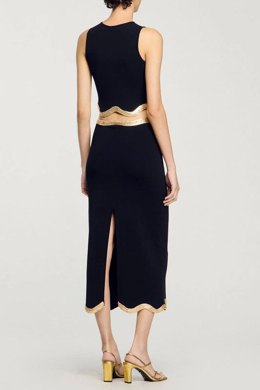 Black Long Knitted Skirt with Chain Detail