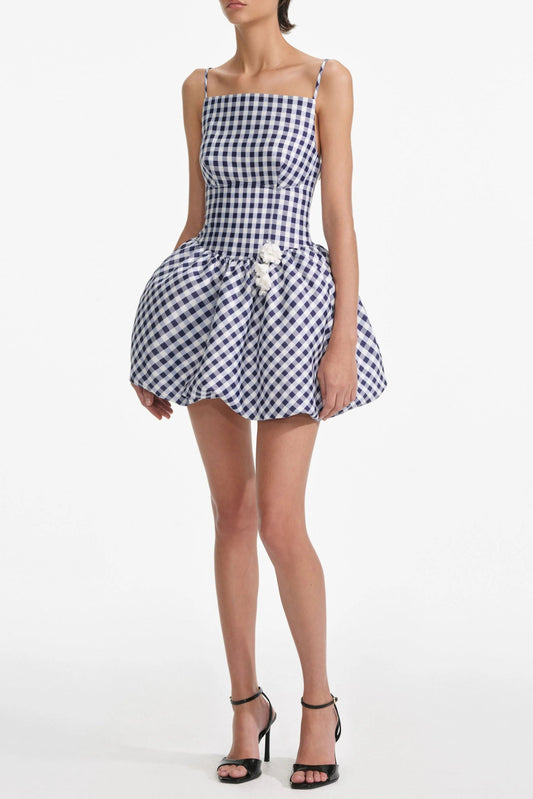 Navy Gingham Taffeta Mini Dress Avalabel