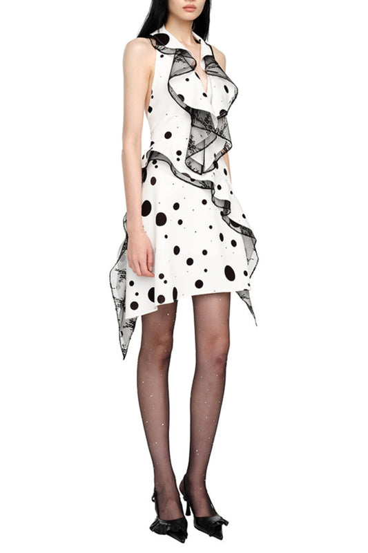 Phoenix Ruffled Polka Dot Backless Mini Dress in White Avalabel