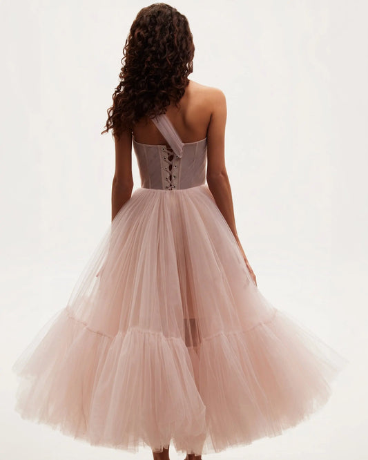 Misty Rose One-Shoulder Cocktail Tulle Dress Avalabel