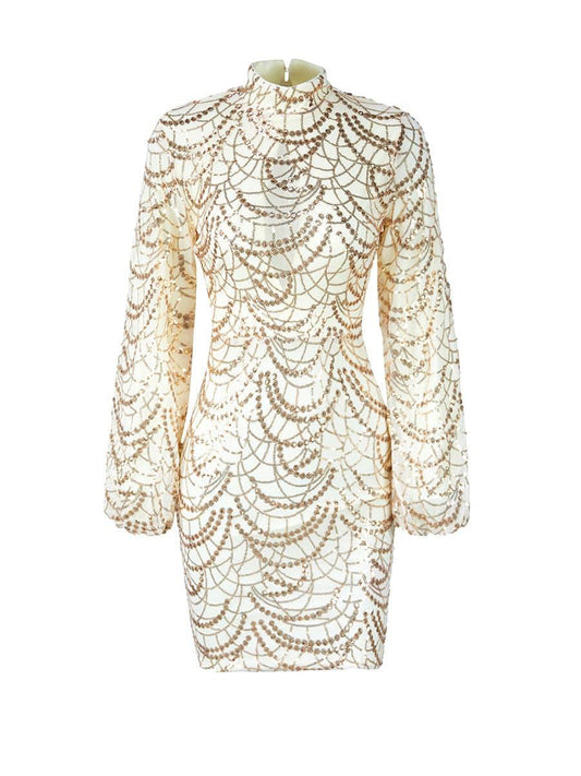 Mock Neck Sequin Bodycon Dress Avalabel