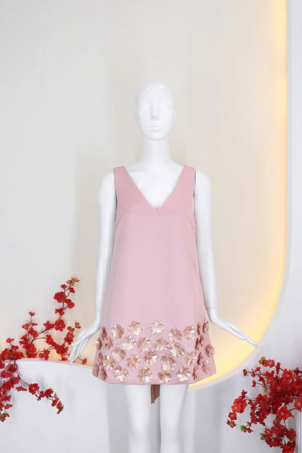 Flower Sleeveless V-Neck Mini Dress in Pink Avalabel