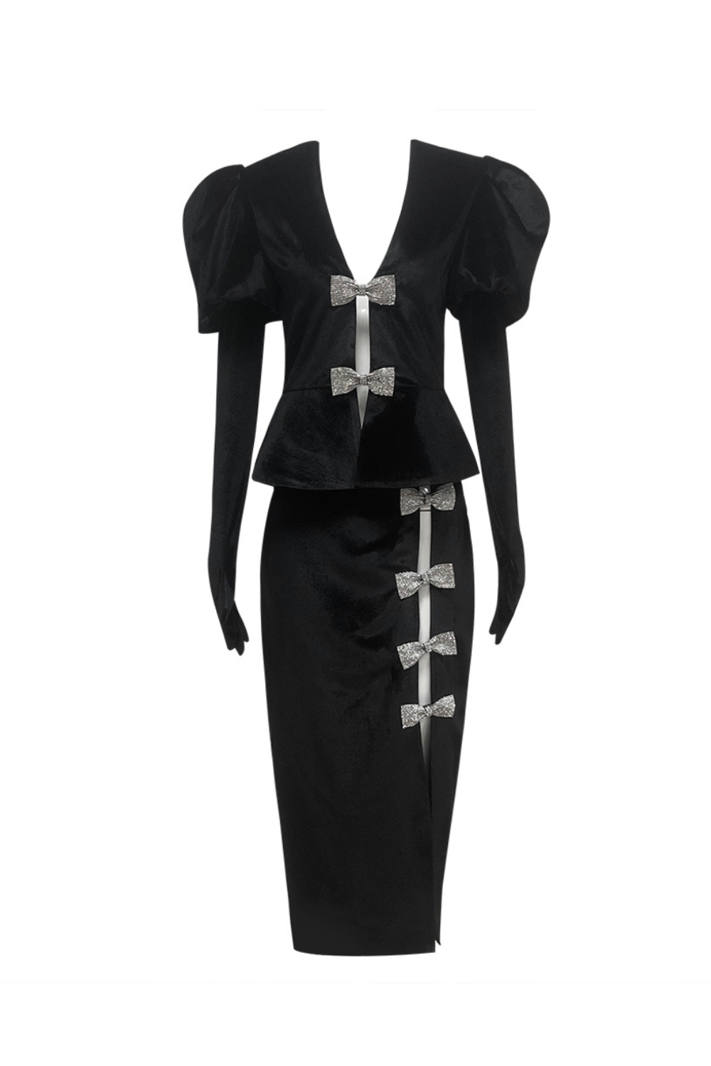 Victoria Cut Out Bow Mini Dress Set in Black Avalabel