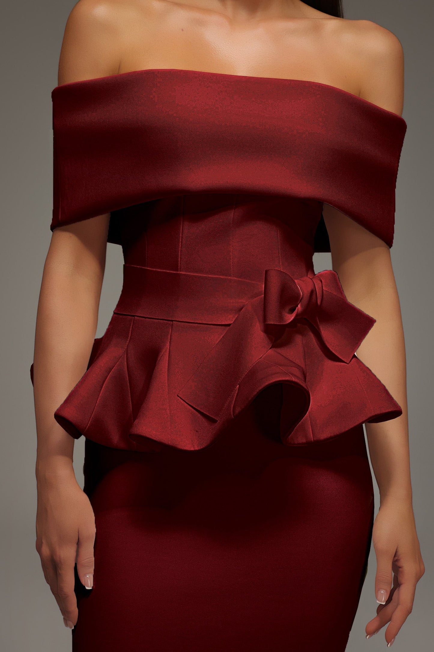 Eleanore Off The Shoulder Ruffled Edge Red Midi Dress