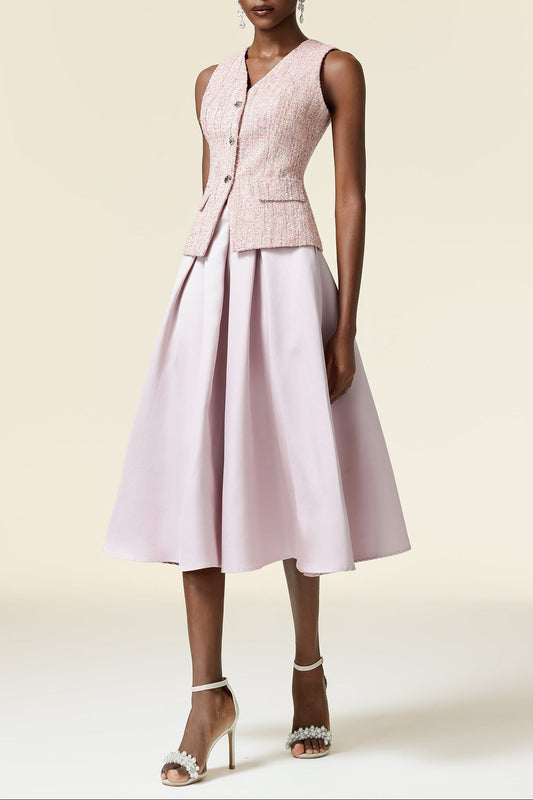 Ella pink V-Neck Sleeveless Top & Skirt Two-Piece Set