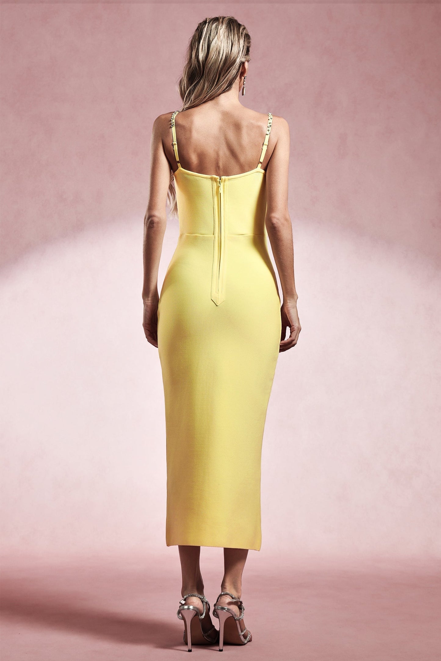 Michaelia Sleeveless Diamond Slit Bandage Midi Dress