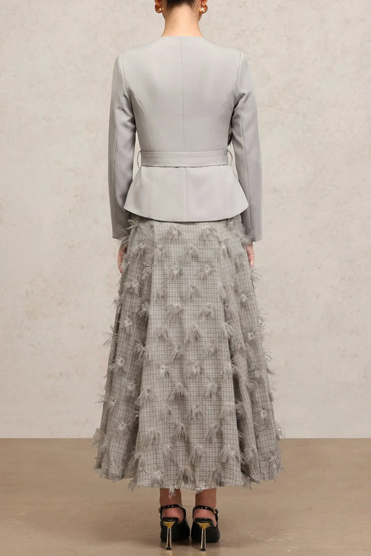 dominic grey Round Neck Long Sleeves Flower Top And Skirt Two-Piece Set Avalabel