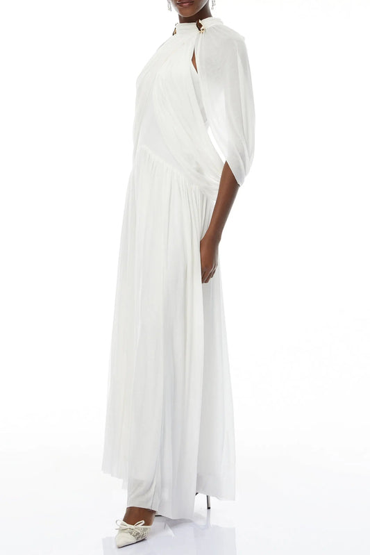 leona white Draped Cape Sleeve Knit Maxi Dress Avalabel