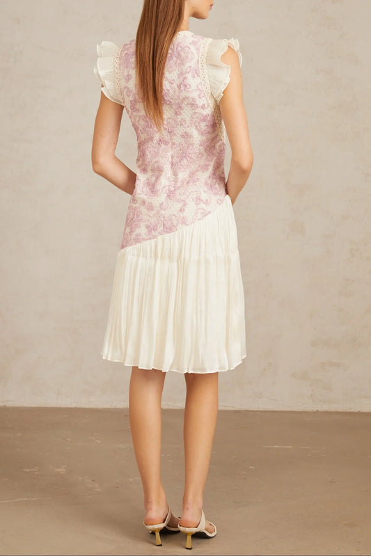 Miriam Pink Panel Floral Crochet Midi Dress Avalabel