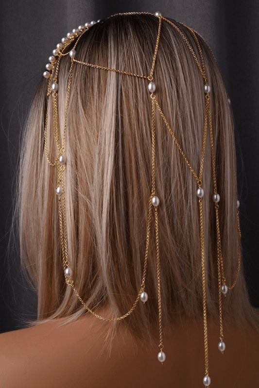Layered Dangle Pearl Chain Headband Avalabel