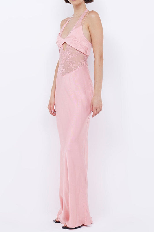 Tiffany Pink Mesh Lace Halter Maxi dress Avalabel