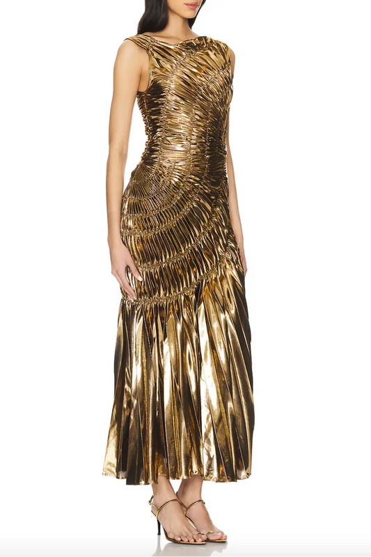 jennifer Hot stamping pleated sleeveless maxi dress Avalabel