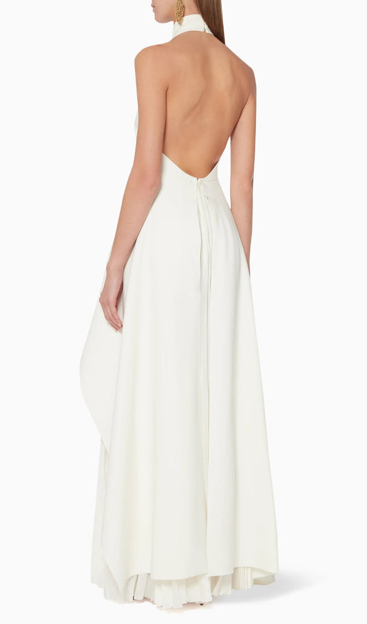 WHITE BANDAGE HALTER IRREGULAR MAXI DRESS