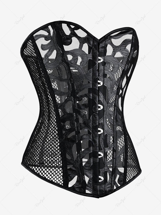Gothic Button Fishnet Lace Up Corset Avalabel