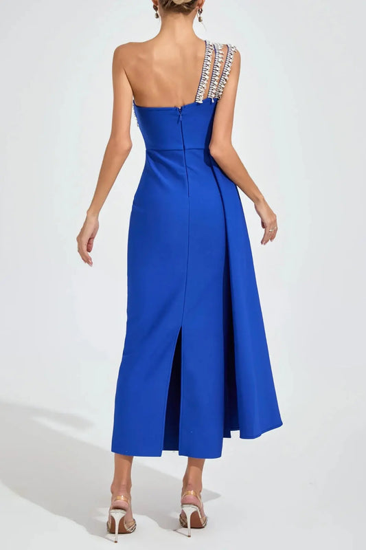 Philipppa Diamond Embellished Strapless Maxi Dress in Blue Avalabel