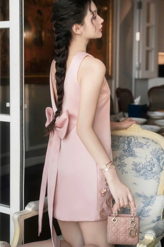 Flower Sleeveless V-Neck Mini Dress in Pink Avalabel