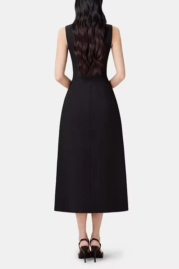 Asymmetric Collar Blazer Midi Dress in Black