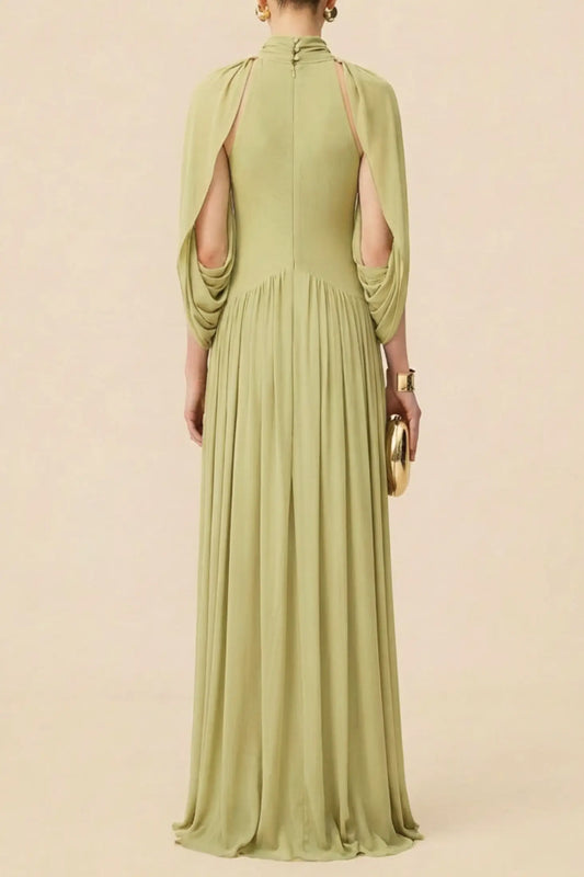 leona Green Draped Cape Sleeve Knit Maxi Dress Avalabel