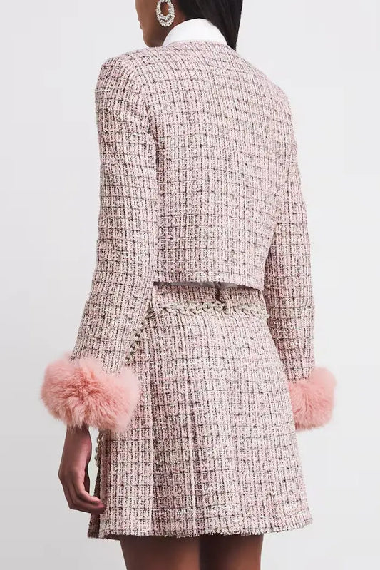 rosemary Pink Bouclé Fur-Trim Jacket Avalabel