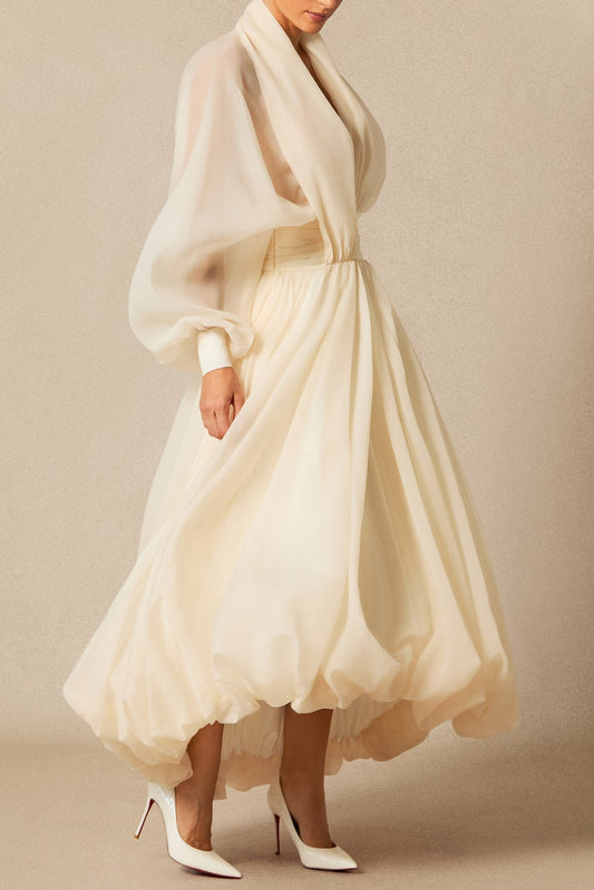 Lilly Deep V Neck Puff Sleeve Maxi Dress