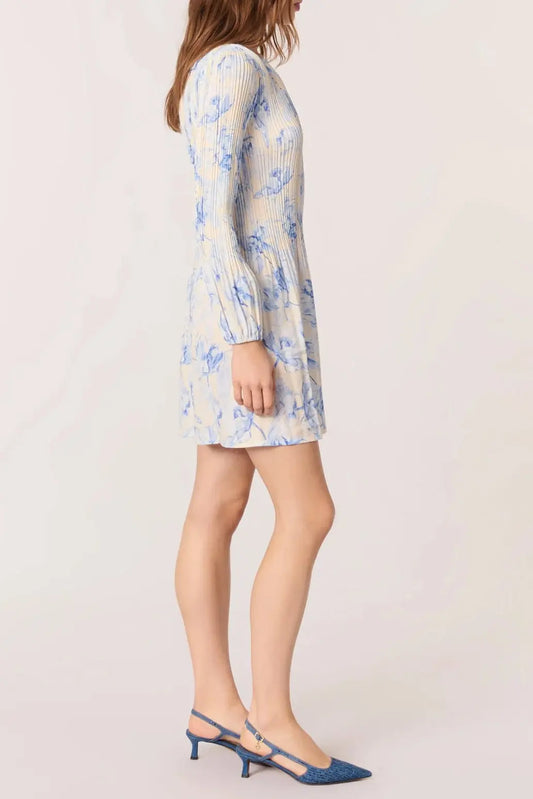 josephine Patterned pleated mini dress in blue Avalabel
