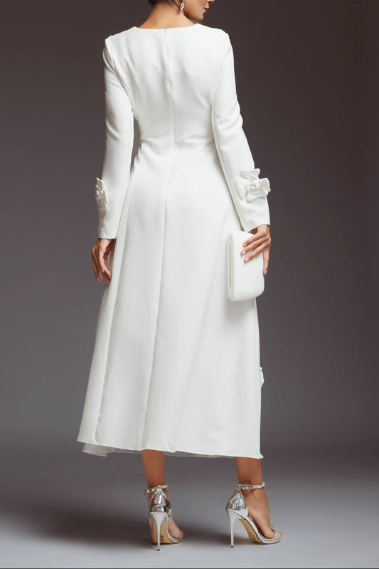 winifred 3d flower embellished long sleeve maxi dress in white Avalabel