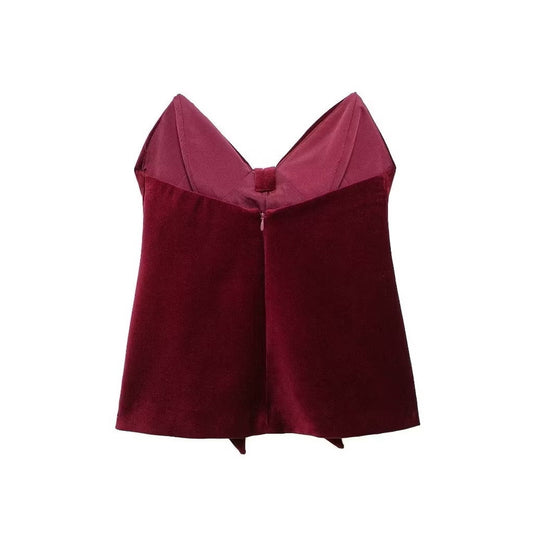Milan Velvet Top In Wine Red Avalabel
