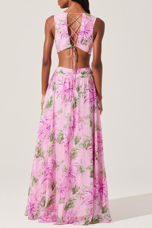 Alyssa Ruffle Floral Cutout Maxi Dress in Pink Avalabel