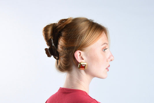 AMARANTH - GOLD EARRINGS RED STONE PLATING WATERPROOF