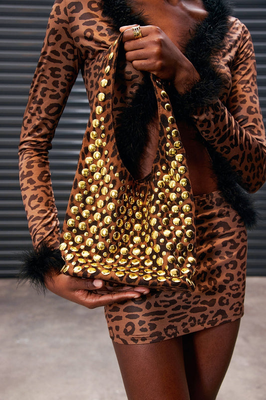 Apollymi Studded Leopard Shoulder Bag Avalabel