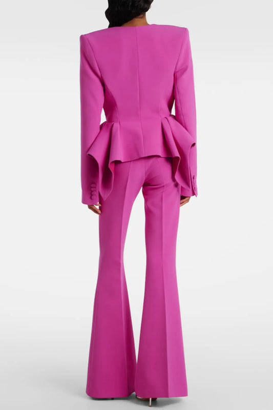 Audith Ruffled Blazer Two Piece Set - Pink Avalabel