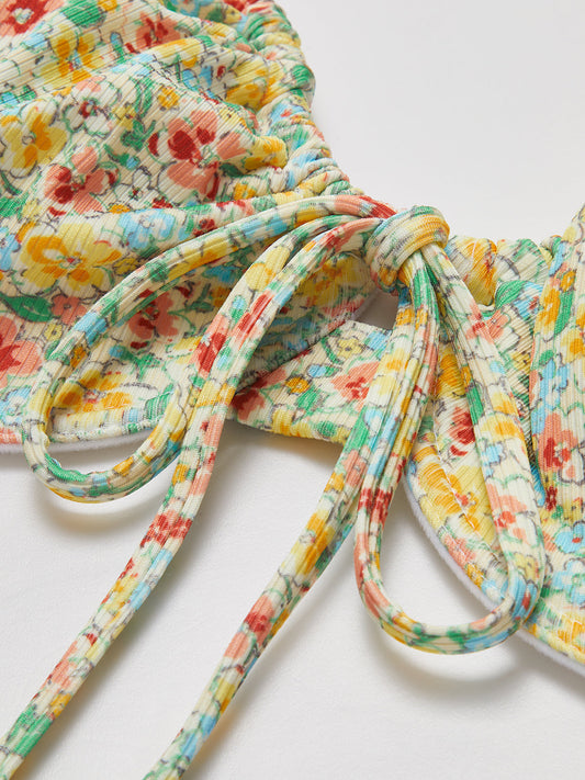 Floral Patterned Front Tie Bikini Set Avalabel