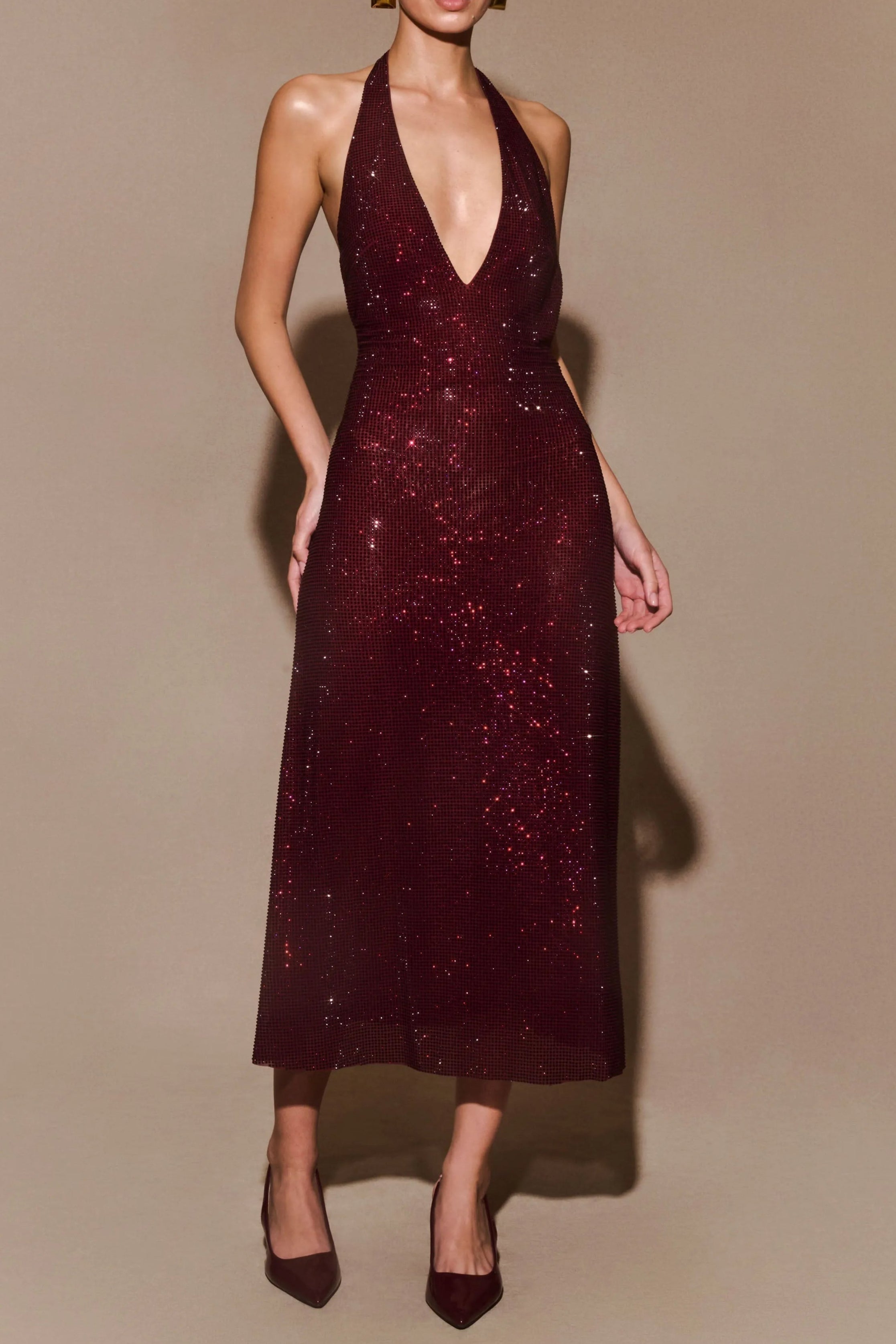 Diamond Halter Neck Midi Dress - sequin dresses - regular size