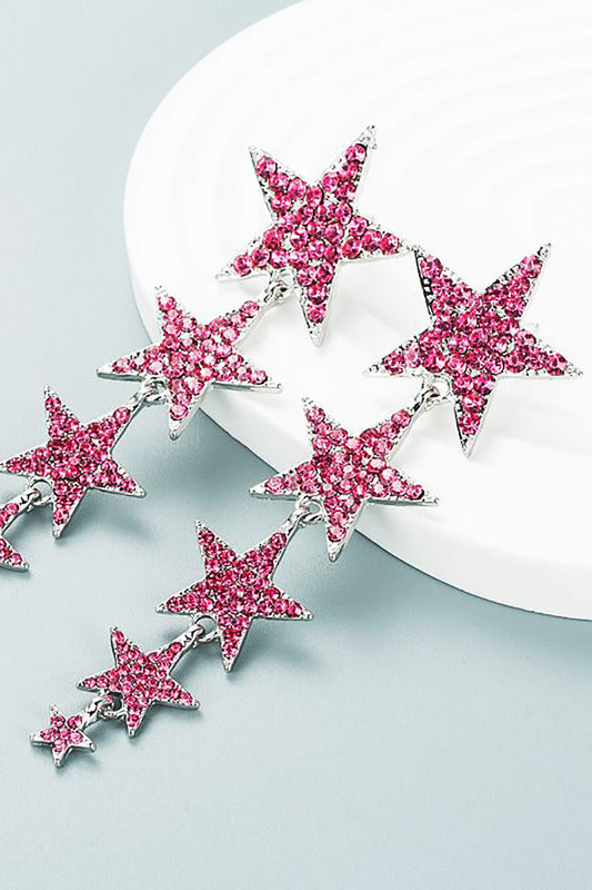 Fuchsia Five-Pointed Stars Prom Earrings Avalabel