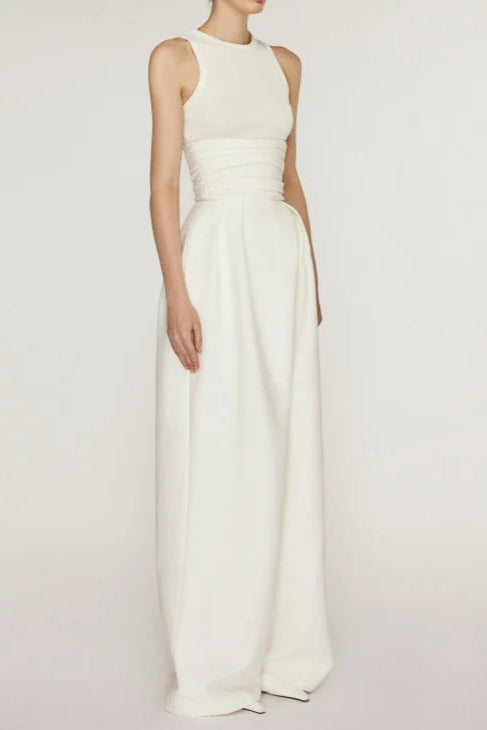 Stretch Sleeveless Tank Top Pleated Pants Set in white Avalabel