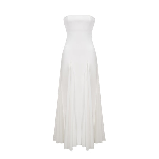 Nathalie White Tulle-Panelling Maxi Dress