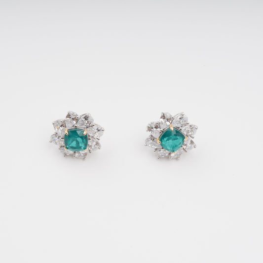 Erica Green Flower Shaped Gemstone Sterling Silver Earrings Avalabel