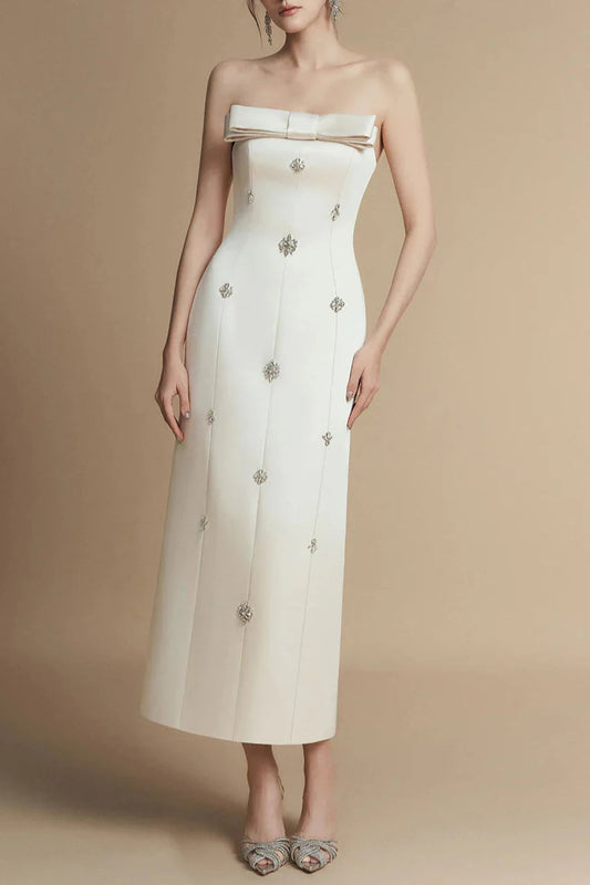 Sheath Straight Across Neck Taffeta Midi Dress Avalabel