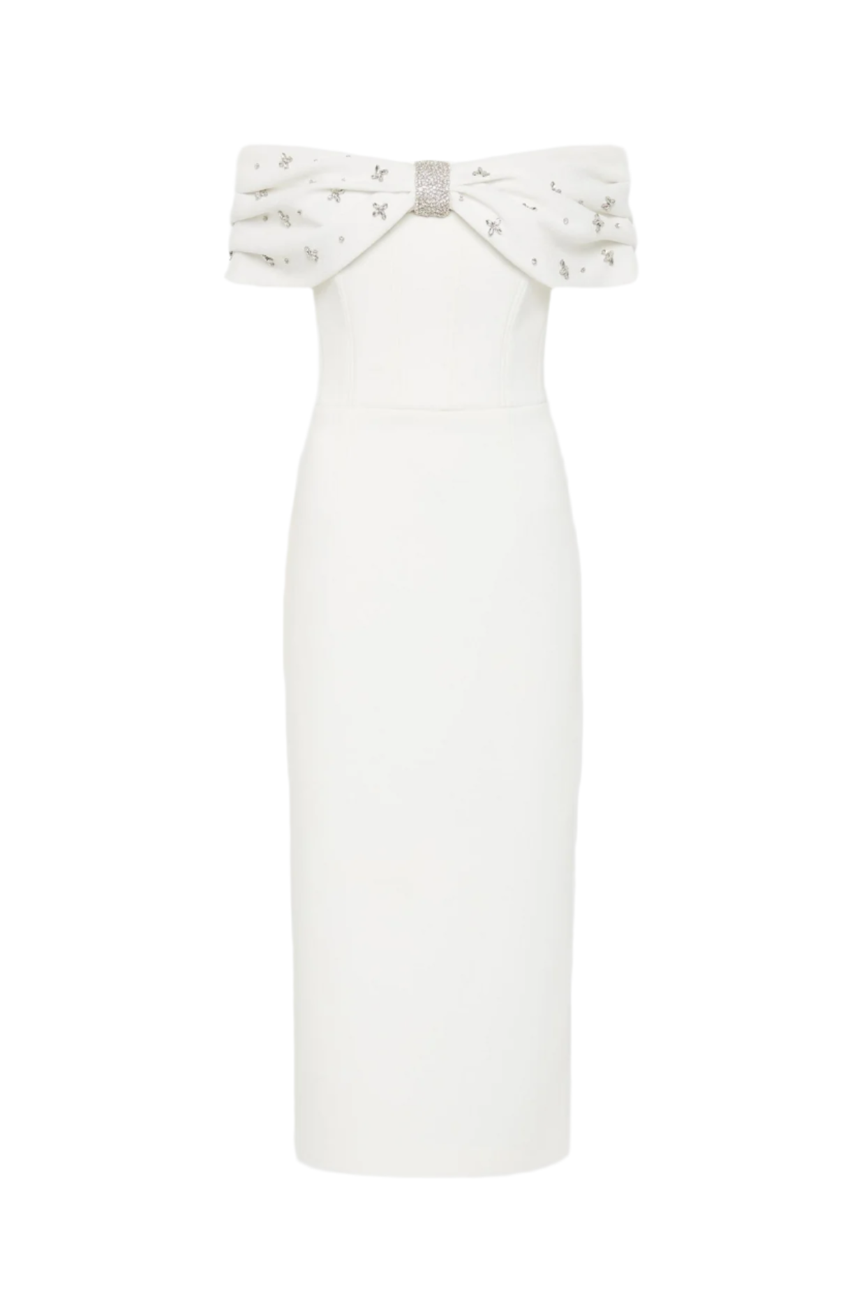 Off Shoulder Crystal Embellished Midi Dress Avalabel