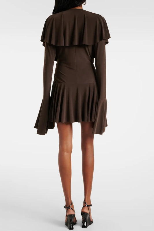 Hathay Ruffle Mini Dress - Brown Avalabel