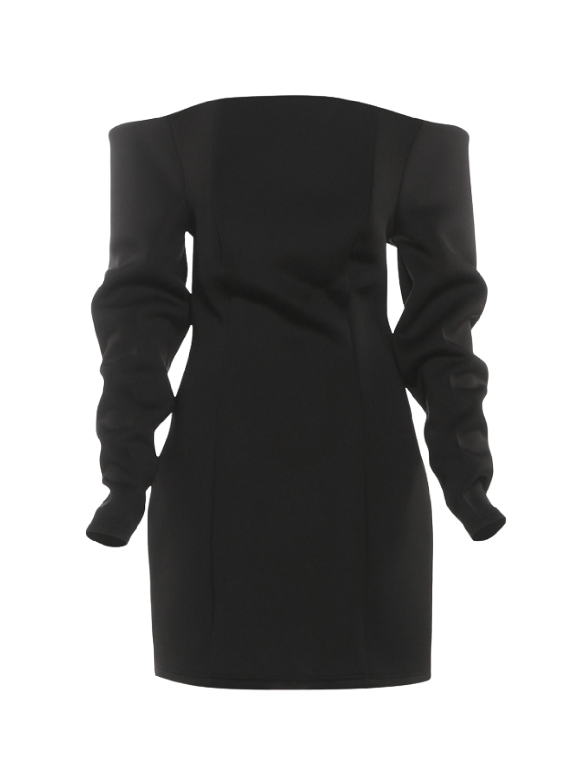 Victoria off-Shoulder Satin Bodycon Mini Dress in Black