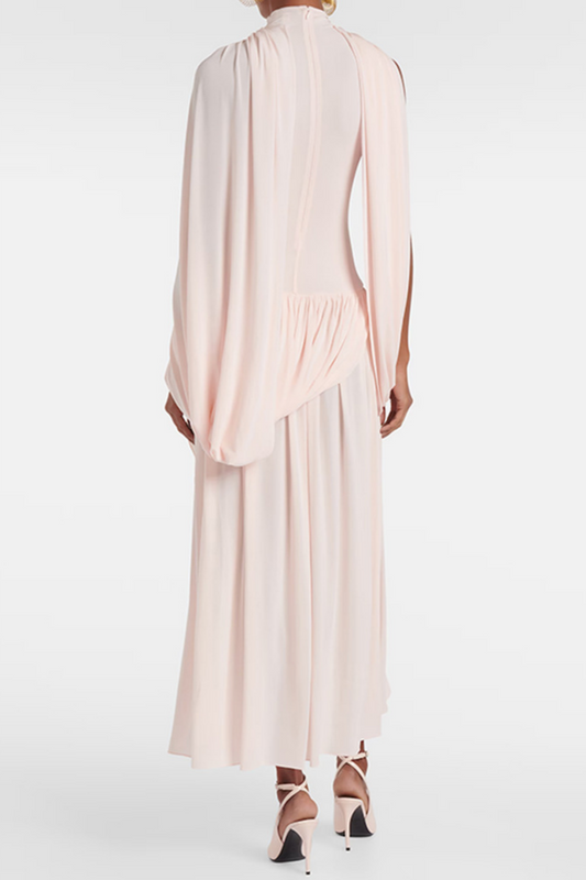 Asymmetric Cape Draped Midi Dress Avalabel