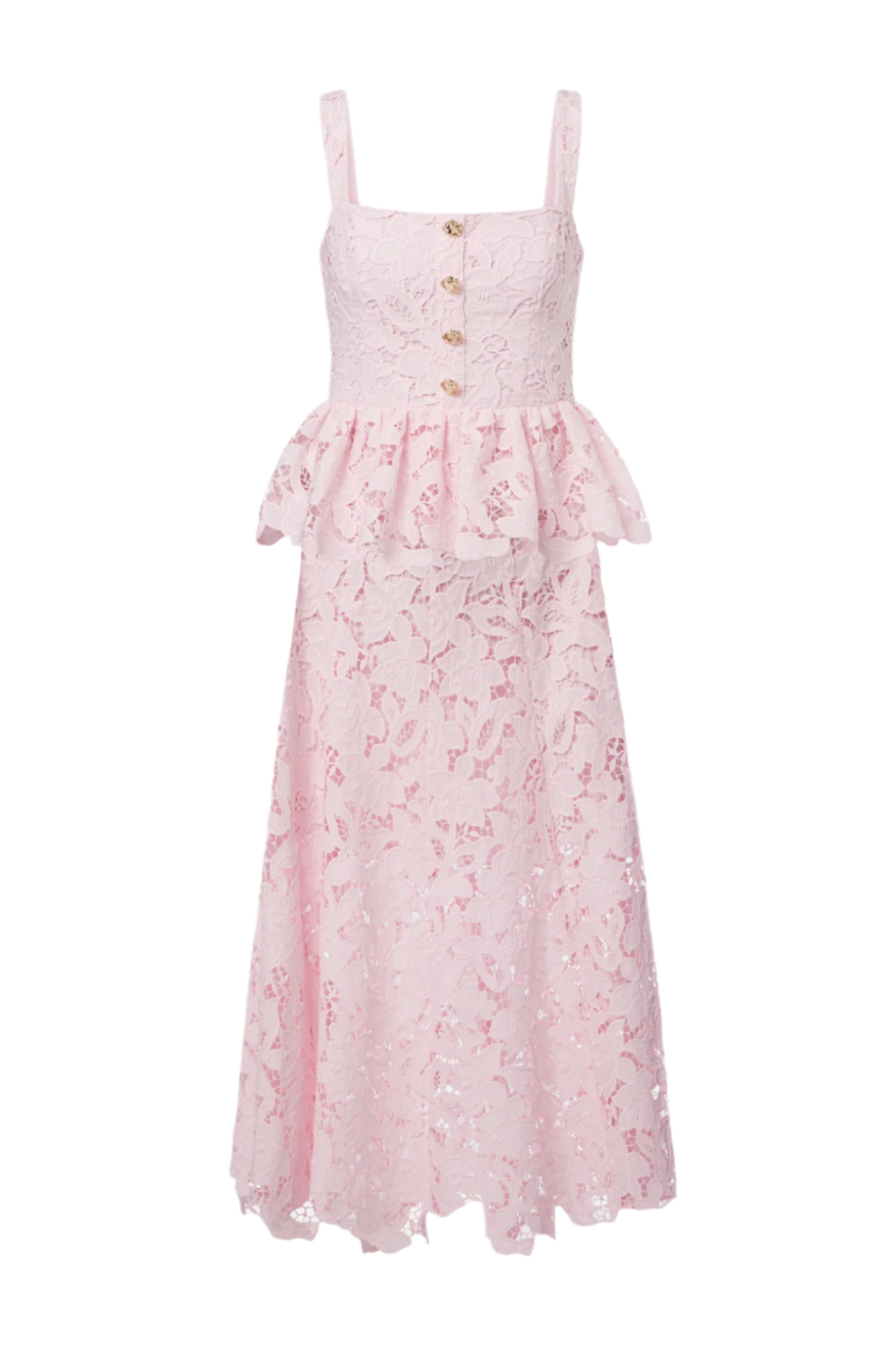 Pink Lace Peplum Midi Dress Avalabel