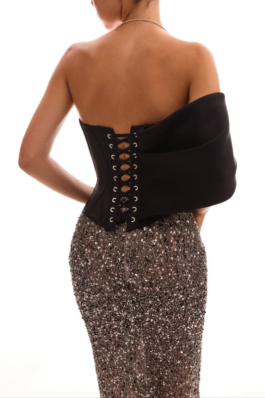 Showstopper fully sequined silver fitted maxi skirt, Midnight Walk Avalabel