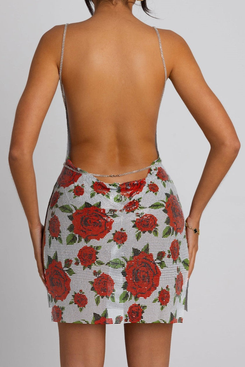 Naomi Floral Chainmail Mini Dress Avalabel