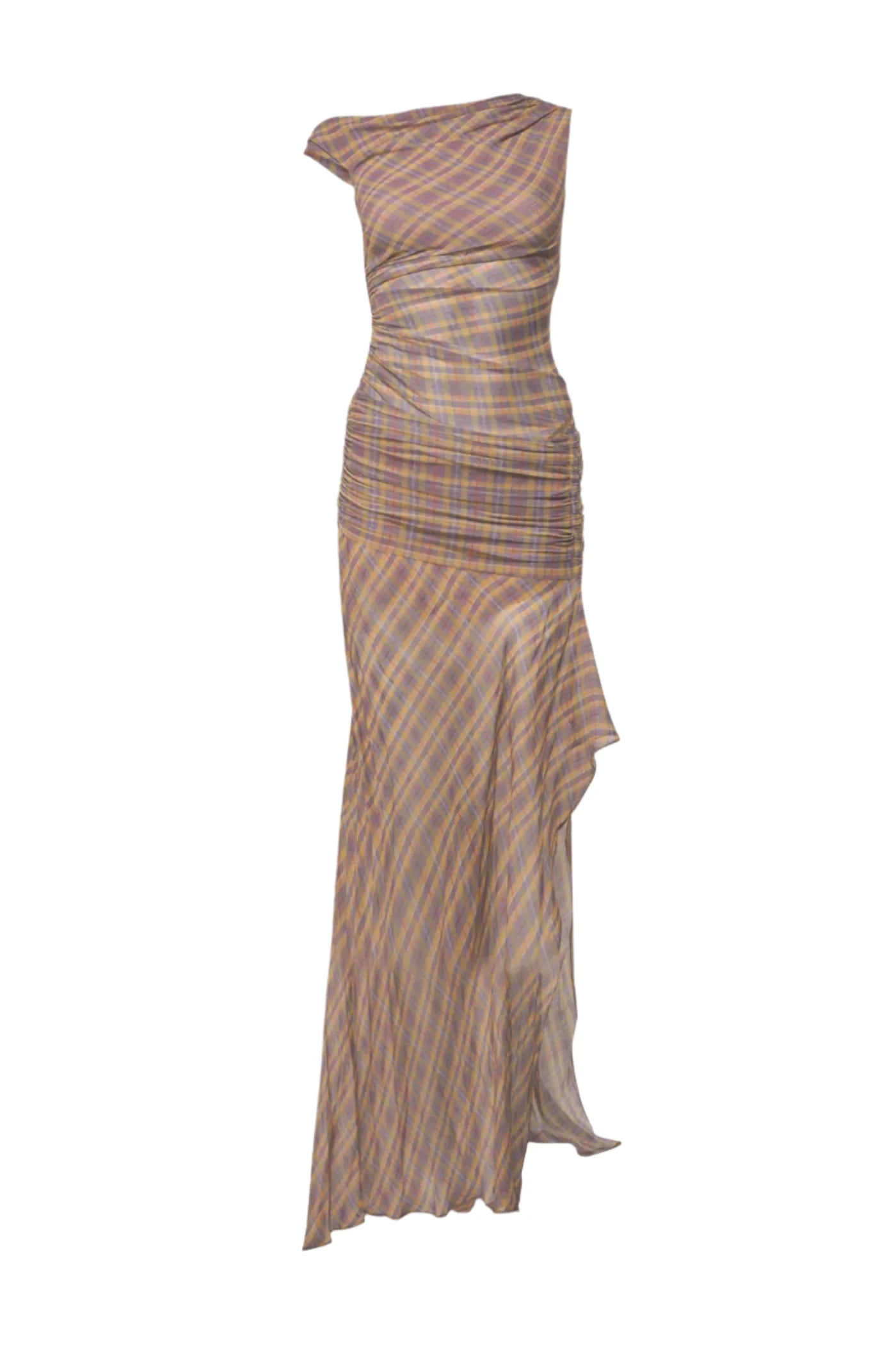One Shoulder Asymmetric Ruched Maxi Dress Avalabel