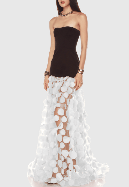 Nodin Strapless Dot Mesh Maxi Dress - White