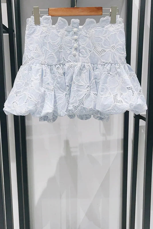 Lace Flower Embroidery Mini Skirt in Sky Blue