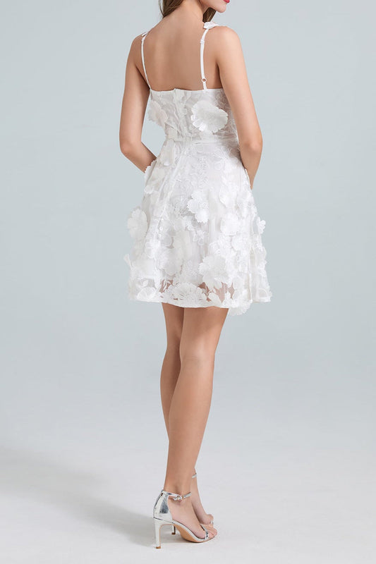 Georgia 3d Floral Lace Mini Dress in White