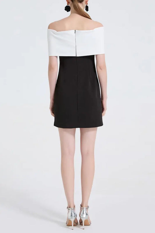 Sandra Off-Shoulder 3D Flower Mini Dress in Black Avalabel